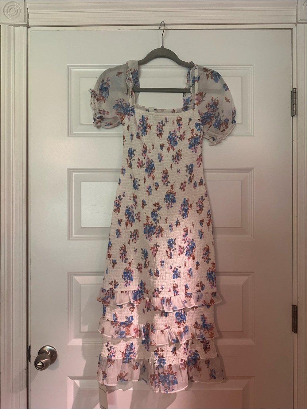 Abercrombie & Fitch Cream Midi Dress with Blue and Pink Floral Print